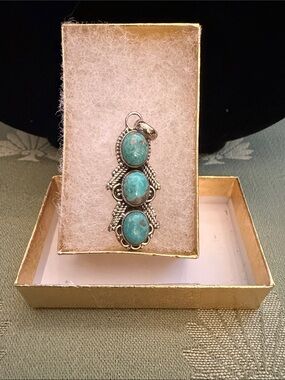 Native Made Turquoise Triple Stone 925 Silver Pendant